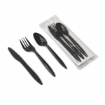 BLACK CUTLERY SET – SPOON / FORK / KNIFE / NAPKIN (500 SETS/CARTON)
